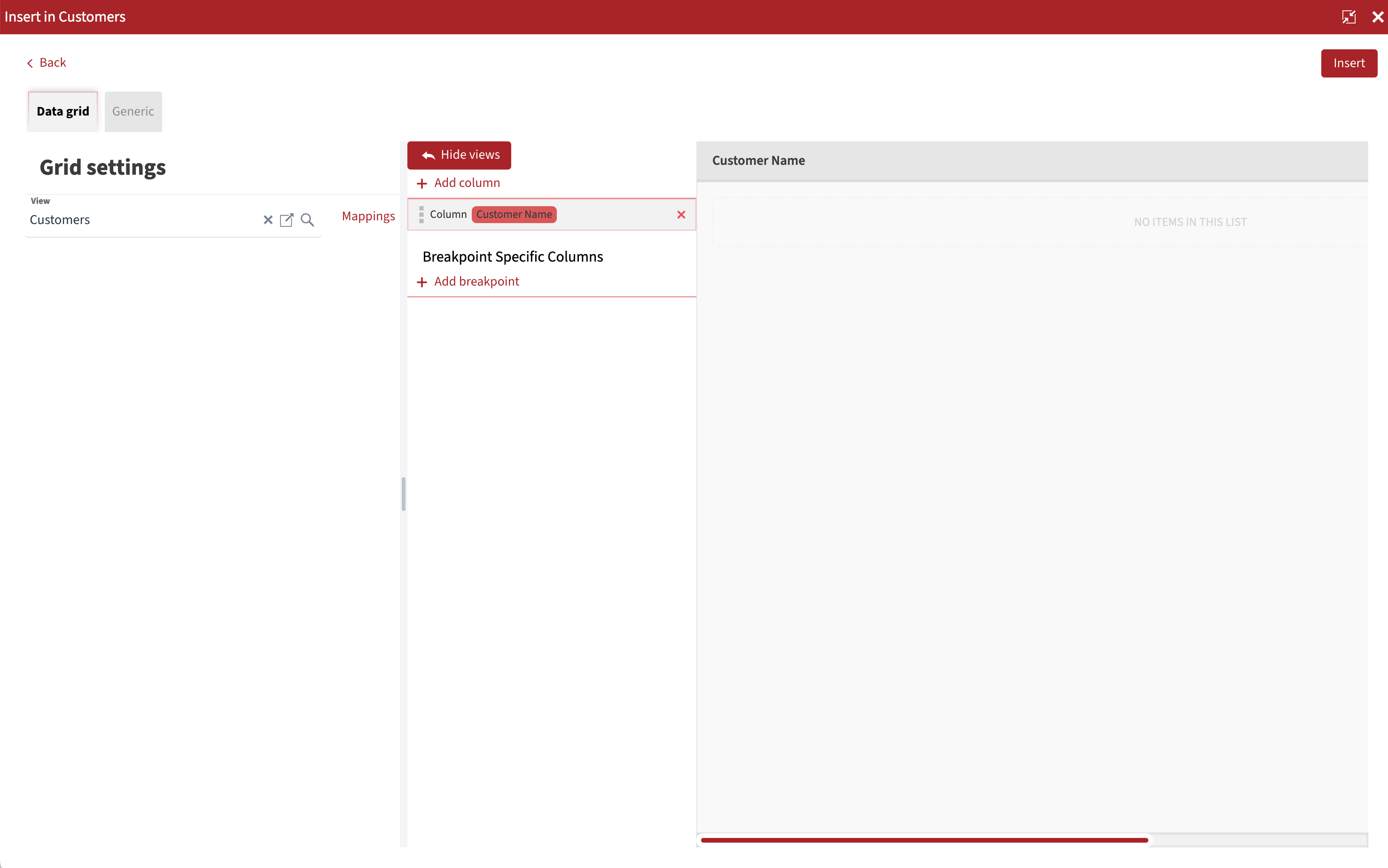Customer List Configuration