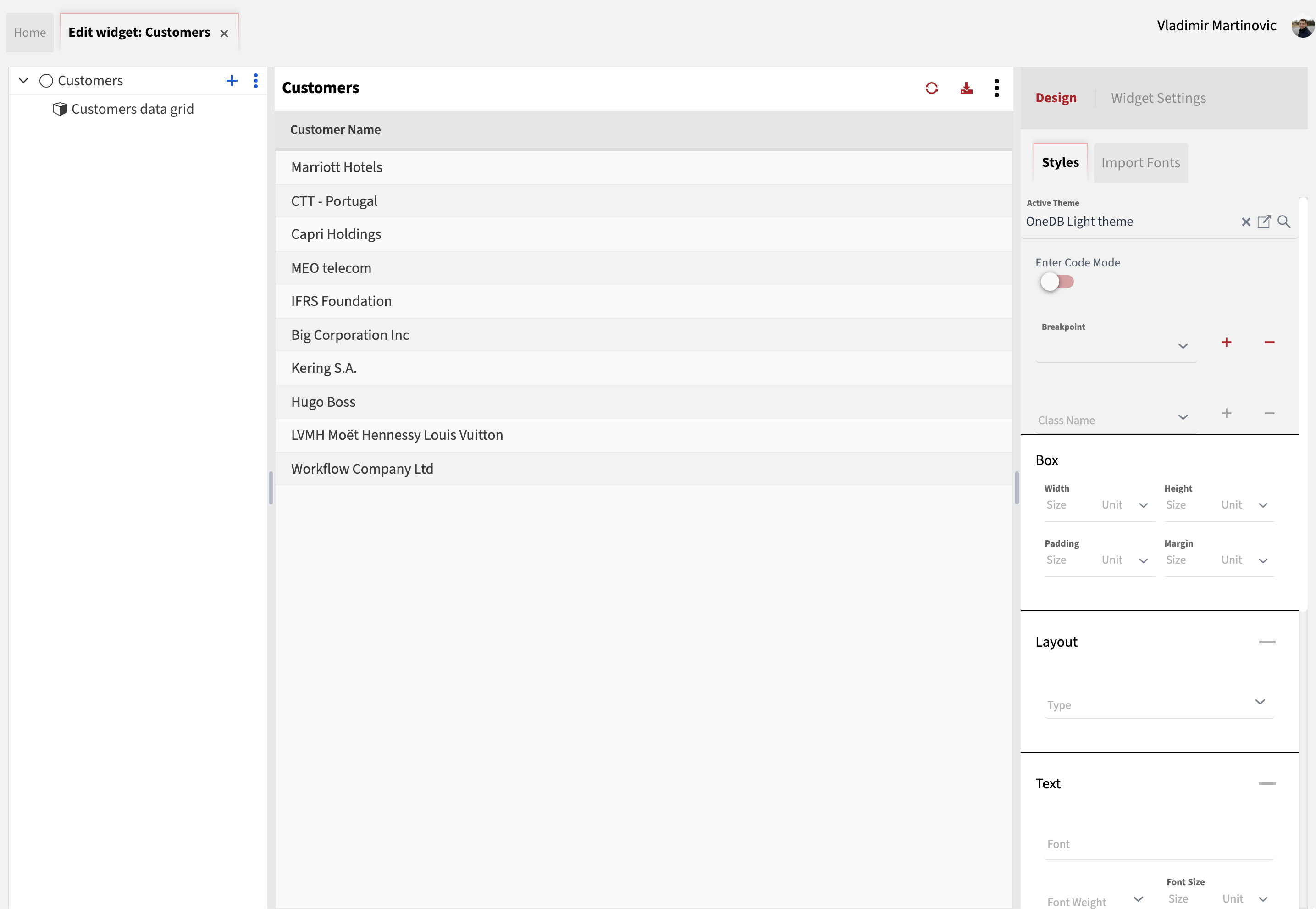 Customer List Display