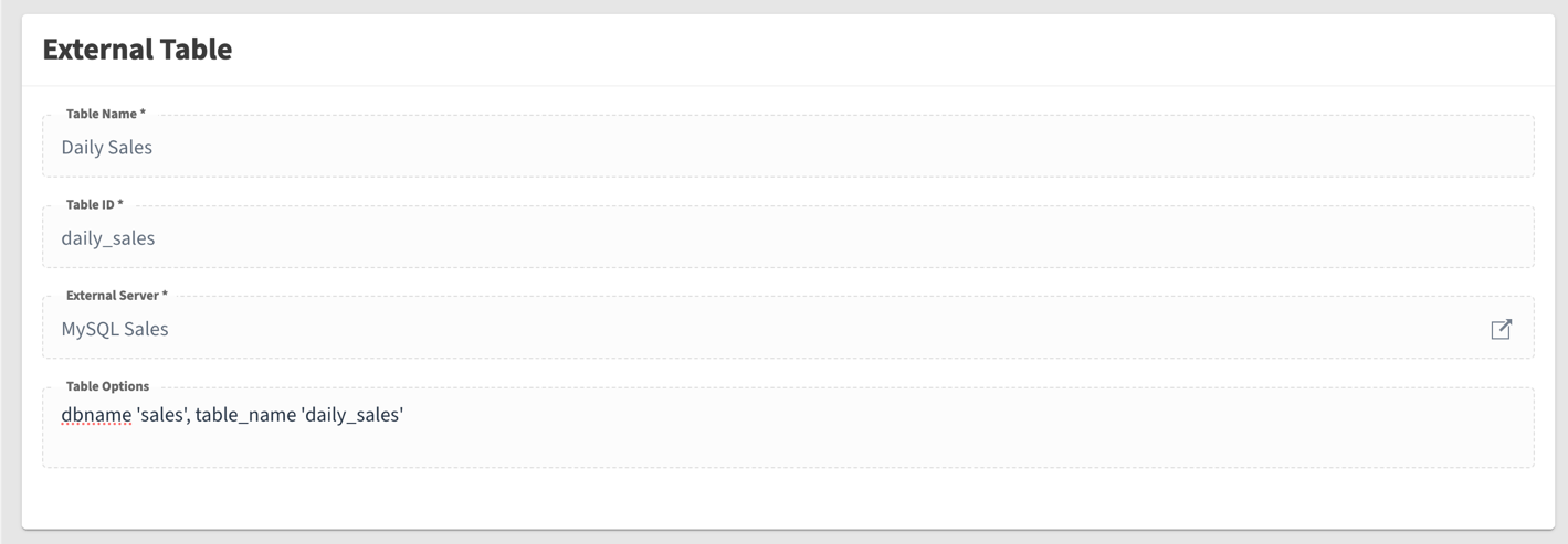 External Table Configuration