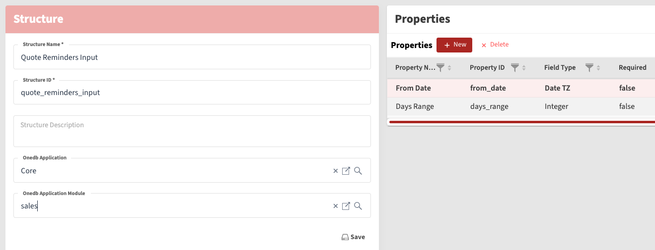 Quote Reminders Input Structure